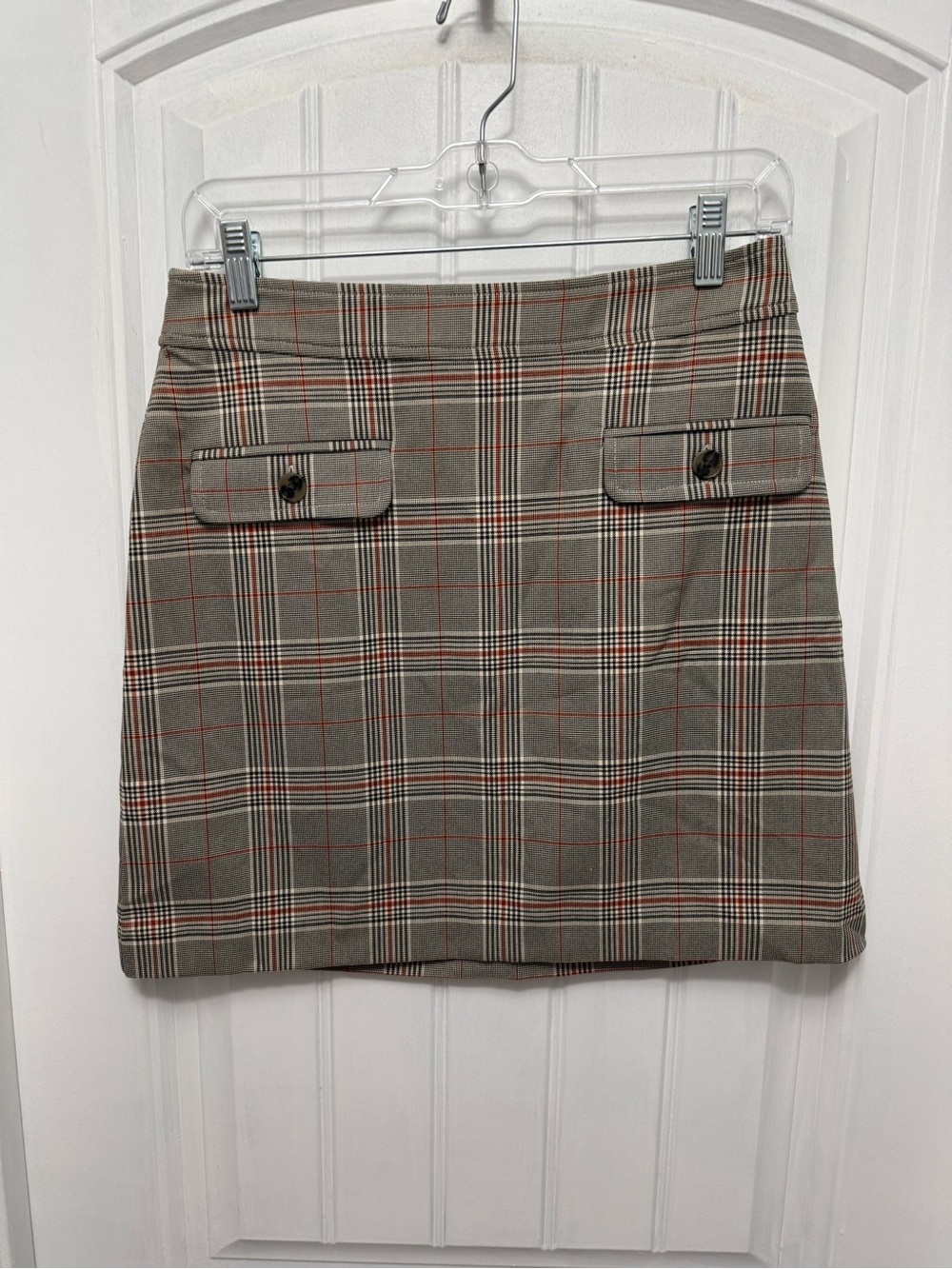 NWT Ann Taylor Loft Mini Skirt Sz 4 Petite Plaid Black Cream Orange (56-3)